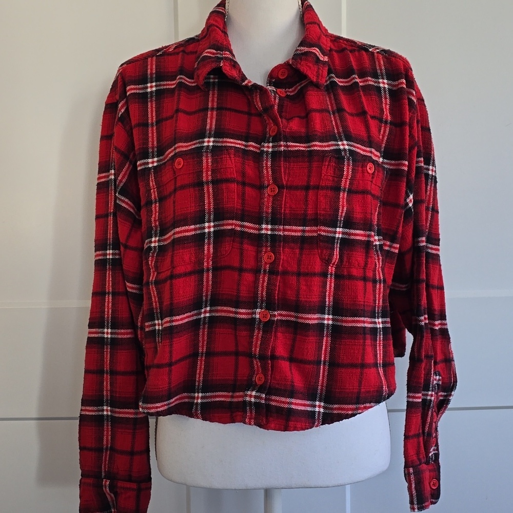 American Eagle Outfitters Red Plaid Button-Down Shirt